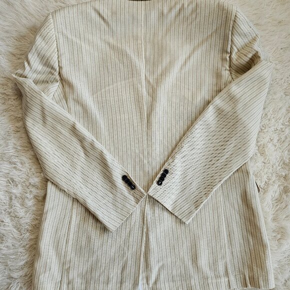 Italian Soft Men’s Linen Blend Beige Striped Event Casual Suit Size 44T/Medium - Picture 4 of 10